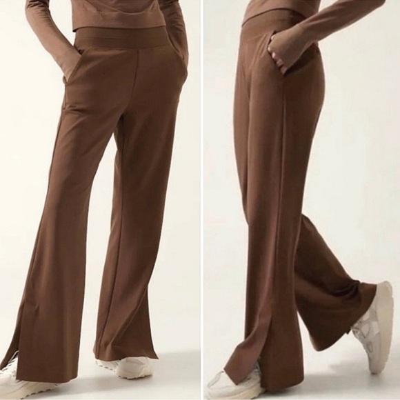 Athleta high waisted straight Flared Pant Mahogany Dark Brown Sculptek medium - Picture 1 of 6